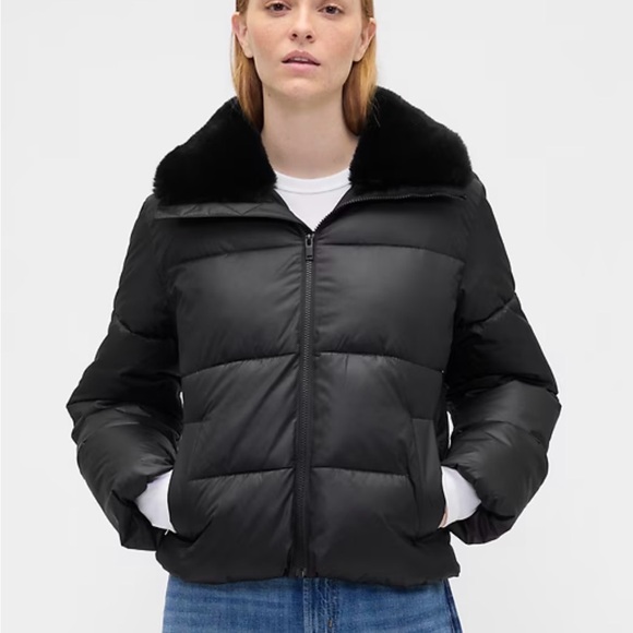Gap 100% Recycled Relaxed Short Puffer Jacket Medium Black - Picture 2 of 5